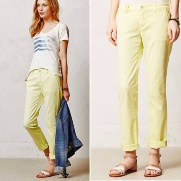 Anthropologie Pilcro Hyphen Chinos Neon Yellow Cropped Cuffed Pants - Picture 1 of 10